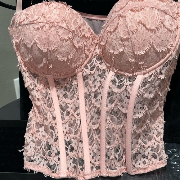 Women’s sexy corset crop top lace push up bustier tank backless deep v pink - Picture 4 of 9